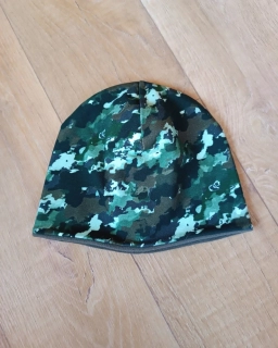 Zimní kulatá čepice "Maskáčový vzor" + khaki fleece, vel. 53-55cm