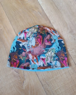 Zimní kulatá čepice "Dino svět barev" +modrý fleece, vel. 53-55cm