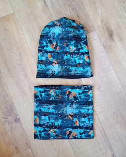 Zimní komplet "Petrolejový abstrakt" černý fleece, vel. 54-56cm